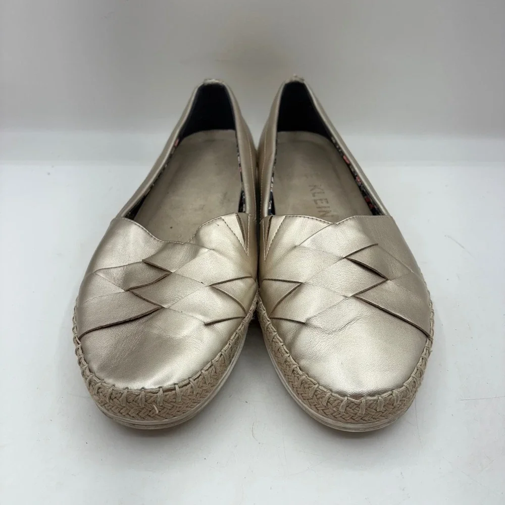 Anne Klein I Flex Zasha Espadrille Loafers Gold Metallic Woven‎ Size 9.5